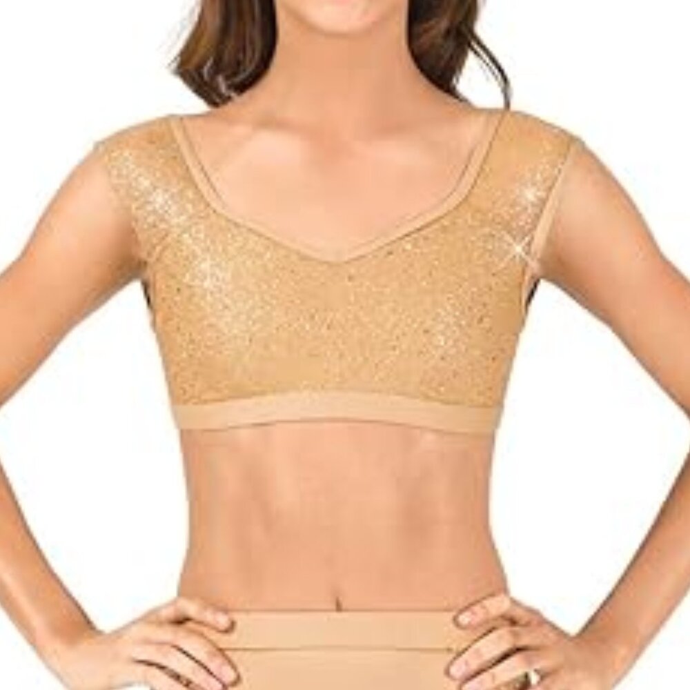 Nude Glitter Mesh Dance Halter Top AS AM